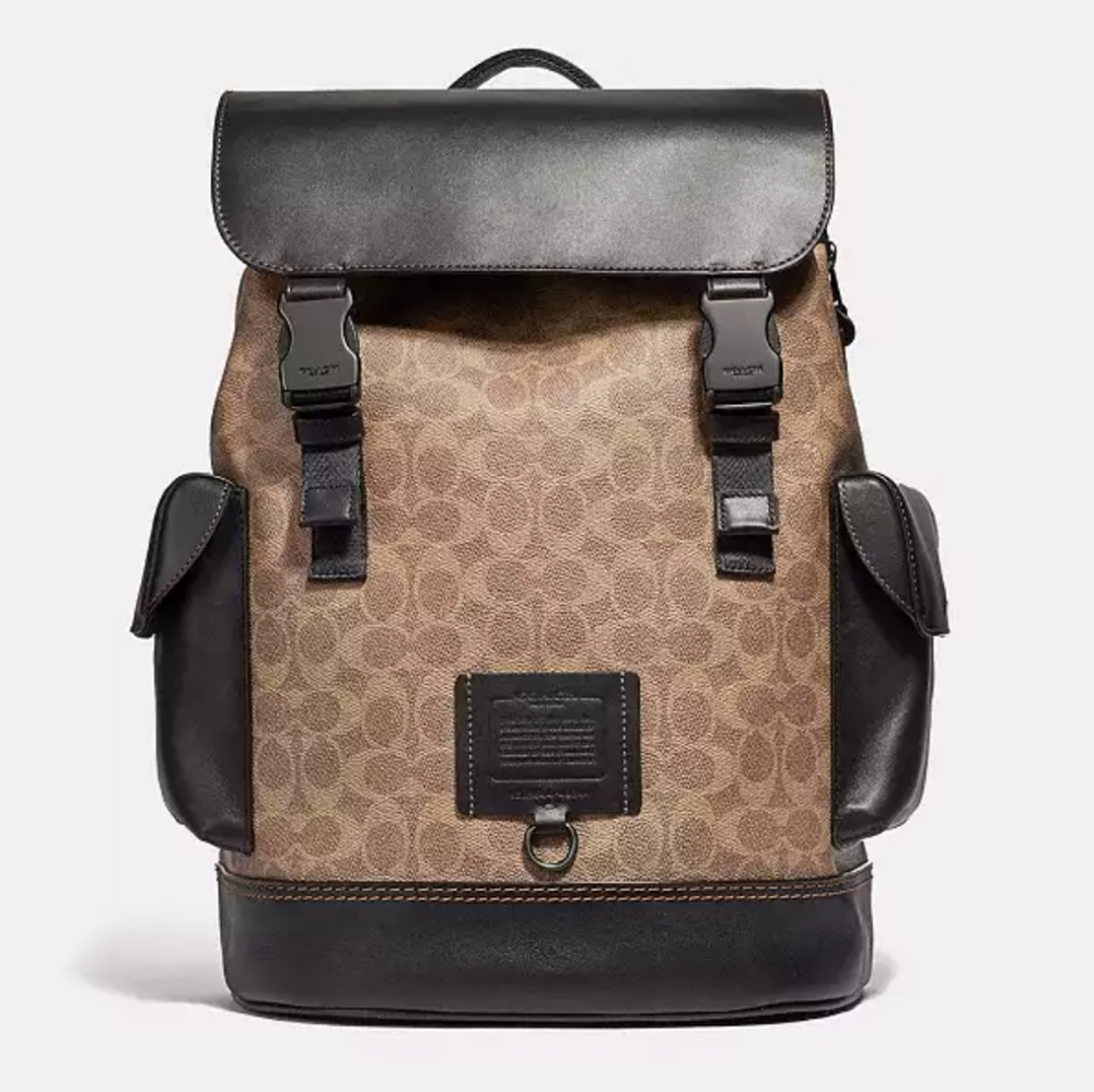 Coach Rivington Backpack In Signature Canvas Black Copper/Khaki
